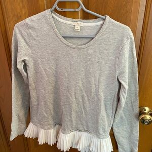 J.Crew Gray Long Sleeve Top with White Pleated Hem Size XS RN#77388